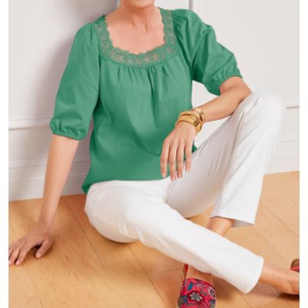 Talbots Lace‎ Trim Knit Sleeveless Shell Top 100% cotton